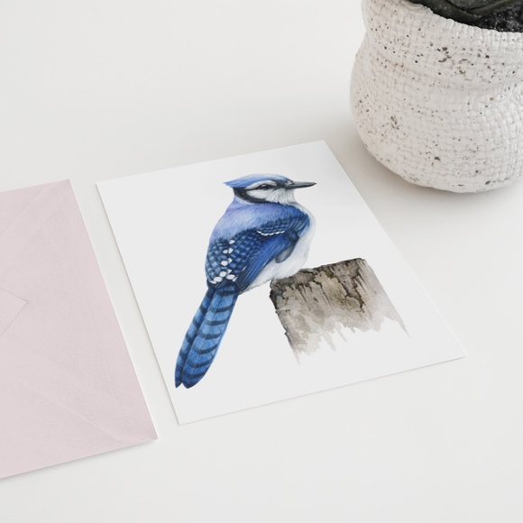 Blue Jay Bird Wall Art Watercolor Illustration Print Poster Card Unframed - Picture 6 of 7